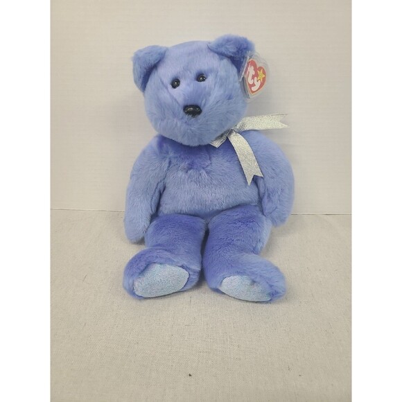 Vintage TY Blue Teddy Bear 'Clubby II' Plush Beanie Buddy 1999 Plush 13" Blue - Picture 1 of 4